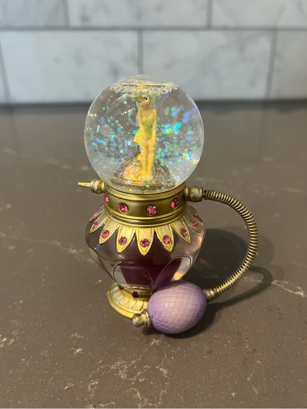 Disney Parks 2006 Tinker Bell Mini SnowGlobe Perfume Bottle Atomizer Collectible